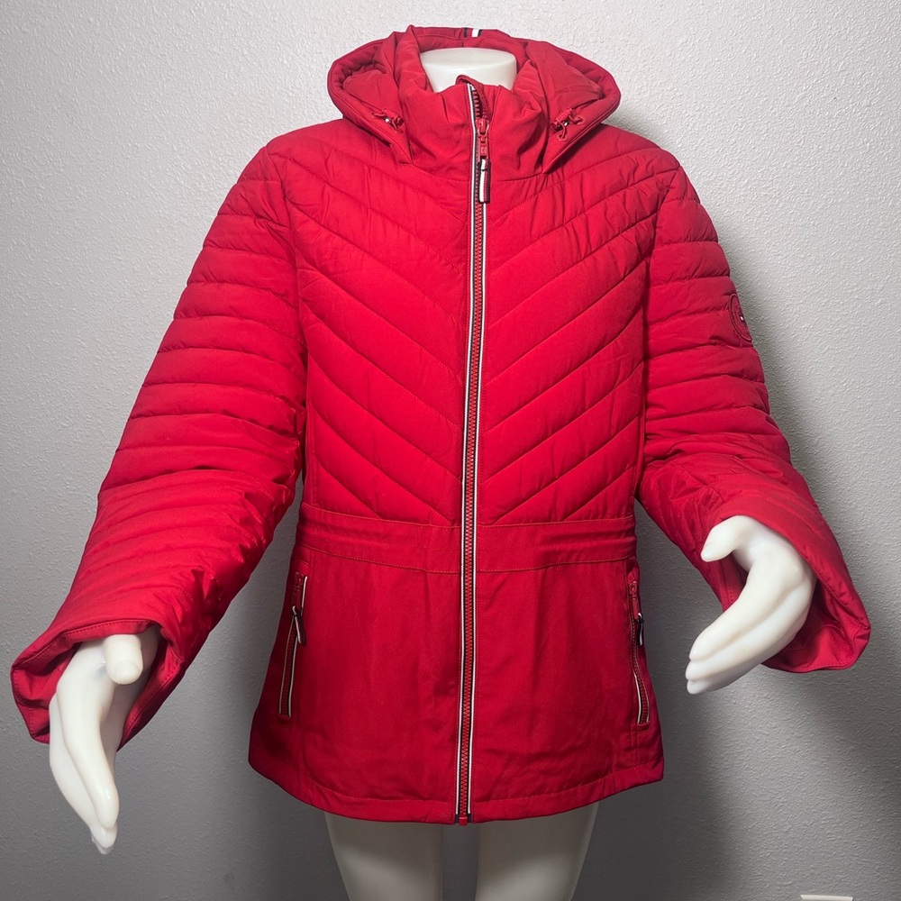 Tommy Hilfiger Red Quilted Hooded Puffer Jacket